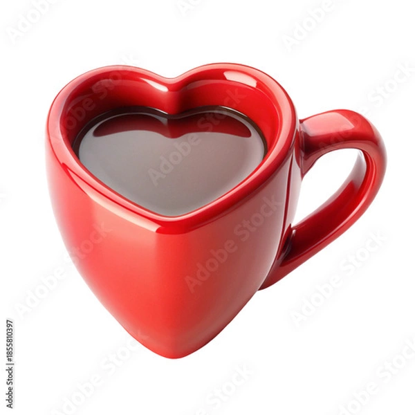 Fototapeta Red Heart Shaped Coffee Cup with Coffee Inside