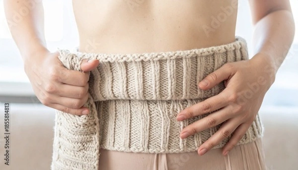 Fototapeta 毛糸の腹巻をしている女性の写真