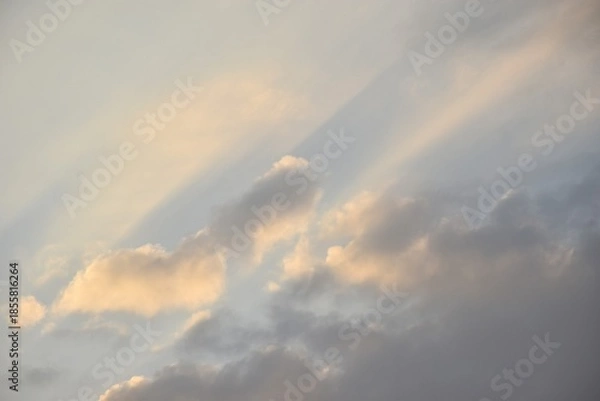 Fototapeta sunlight spreading through cloud on twilight sunset sky in evening  