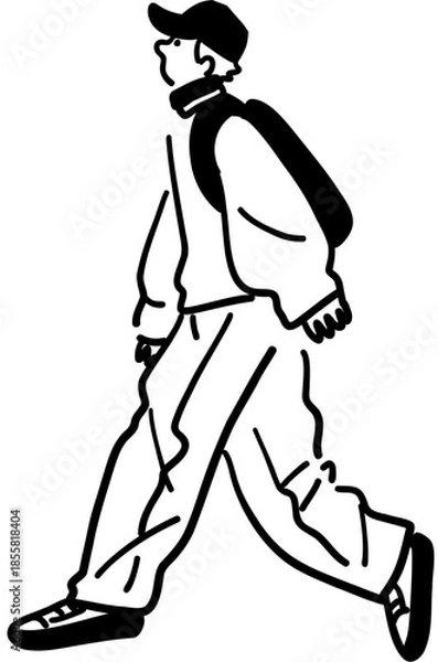 Fototapeta Man walking Line art Vector