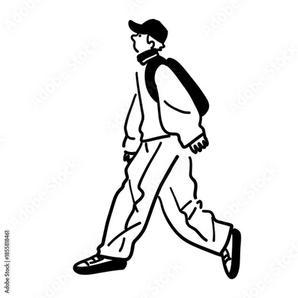 Fototapeta Man walking Line art Vector
