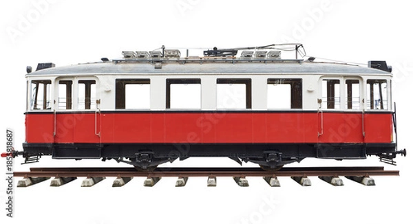Fototapeta Old retro tram isolated on white