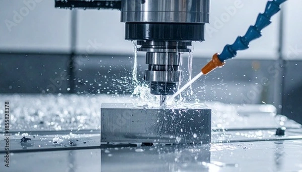 Obraz A high-precision CNC milling machine is cutting a solid metal