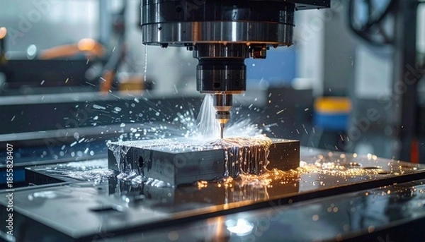 Obraz A high-precision CNC milling machine is cutting a solid metal