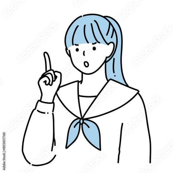 Fototapeta 手描き　指差し　怒った表情の女子高生のイラスト　　　ブルー