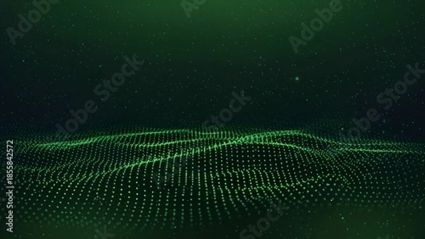 Obraz Abstract Green Digital Dot Wave Background. Matrix Data Flow and Technology Network