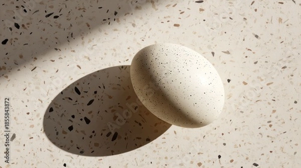 Obraz A speckled, oval object casts a shadow on a textured surface with light and dark flecks