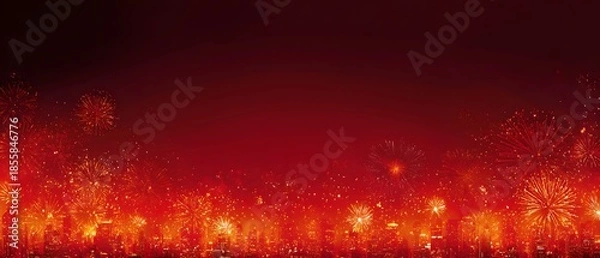 Obraz Red gold fireworks abstract skyline festive background