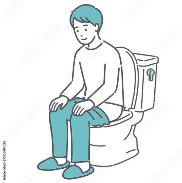 Obraz トイレに座ってリラックスしている男性のイラスト（快便・排泄・腸活）
