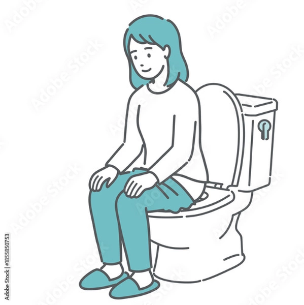 Obraz トイレに座ってリラックスしている女性のイラスト（快便・排泄・腸活）