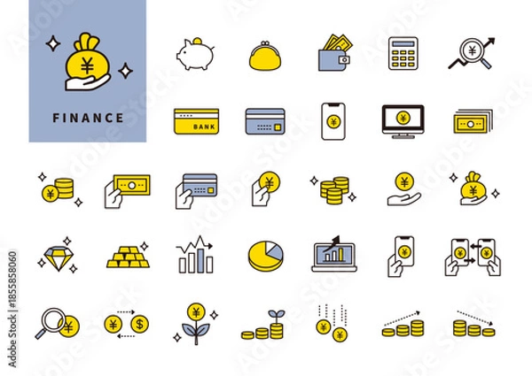 Fototapeta 資産管理や決済を説明するための金融フラットアイコン素材集（UI・資料向け）