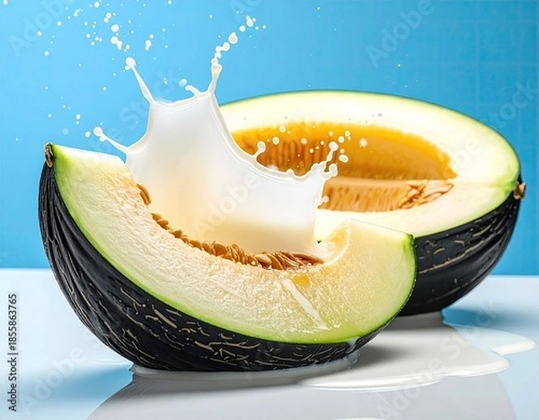 Obraz Splashing milk on sliced melon