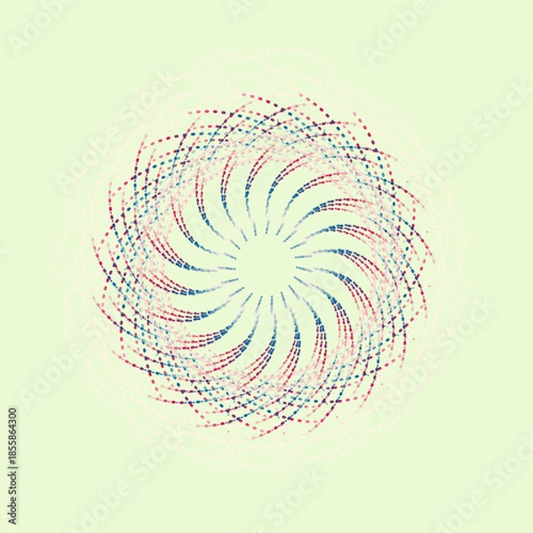Obraz Colorful Radial Dot Spiral Abstract Background, Colorful Swirling Geometric Mandala on Pale Green