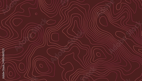 Obraz Dark Maroon Topographic Map. Dark Red Topographic Contour Lines Abstract Background