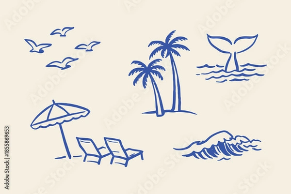 Obraz Beach vacation doodle icons vector illustration