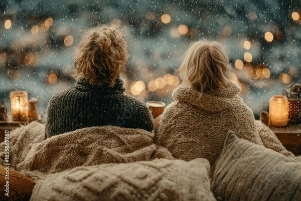 Obraz On a warm winter night by the window. Generative AI