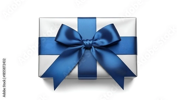 Obraz Minimal Silver Present with Blue Ribbon Isolated