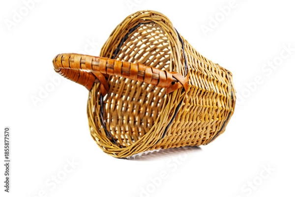 Obraz Empty wicker basket on white background