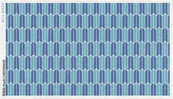 Fototapeta 日本の伝統「矢絣」柄を版画風に描いた, 和紙の千代紙