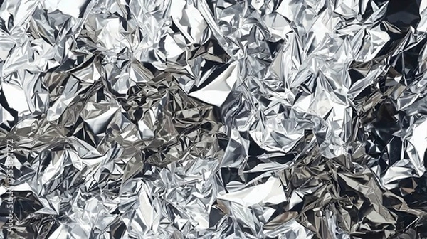 Fototapeta アルミホイルをくしゃくしゃにした抽象的な背景画像