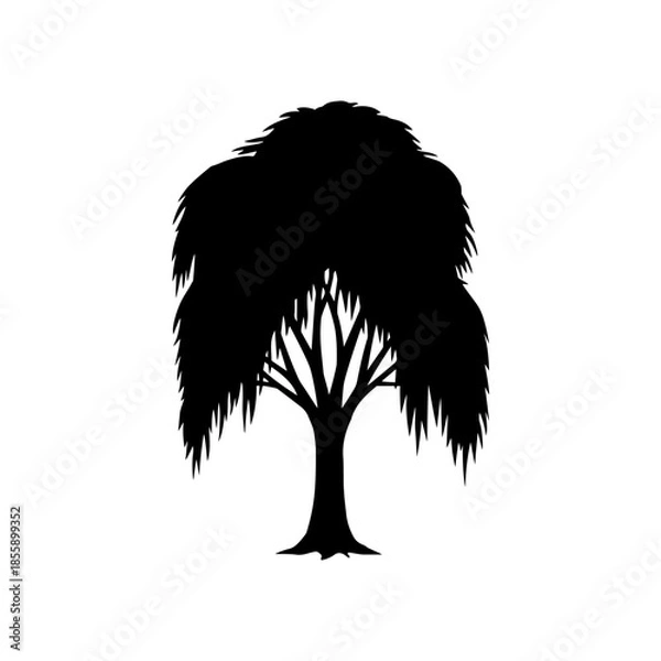 Obraz Willow tree silhouette vector flat illustration design.