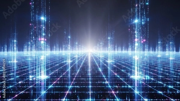 Obraz Abstract digital grid with radiant light