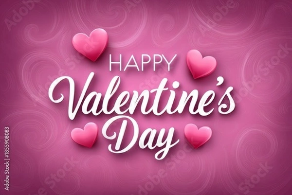 Obraz Happy Valentine’s Day romantic typography with hearts, soft pink background and glowing light effects, elegant love celebration design for cards and seasonal marketing
