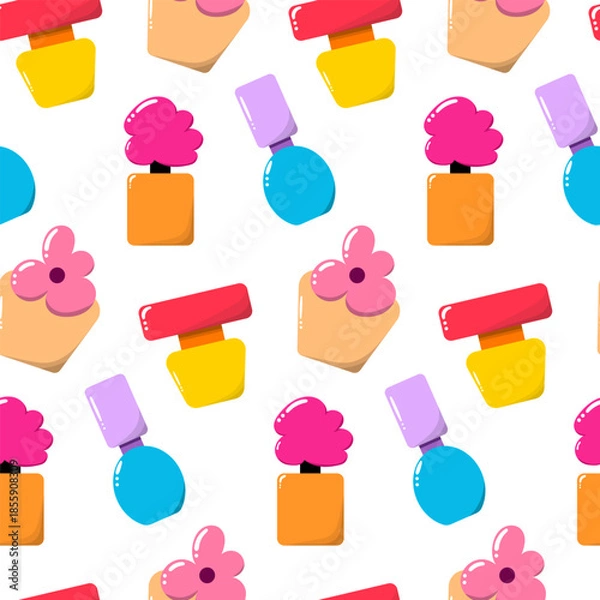 Obraz Seamless pattern with perfume bottles. Colorful seamless pattern.