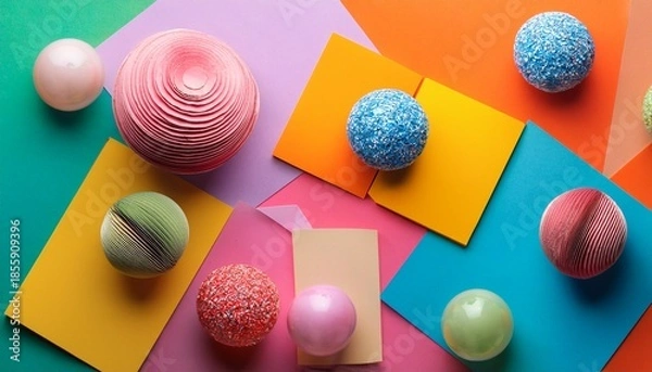 Obraz vibrant abstract background with colorful sticky notes and decorative spheres representing creativity and idea generation