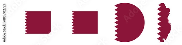 Fototapeta qatar circular flag, qatar rectangular flag, qatar map flag flat icon