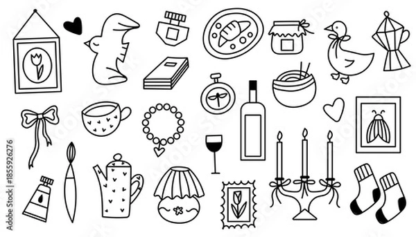 Obraz Whimsical cozy aestetic elements set. Home elements. Interior set.