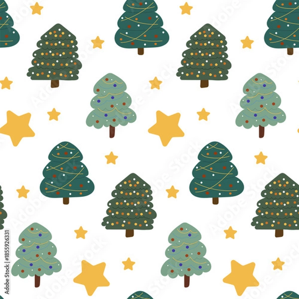 Obraz Seamless pattern with Christmas tree and stars.