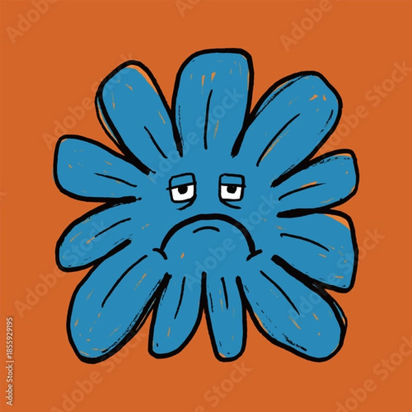 Fototapeta Sad Blue Flower Cartoon