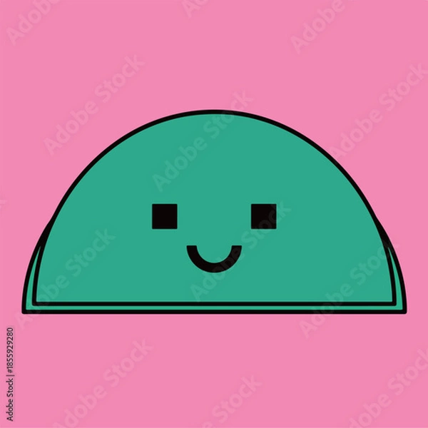 Fototapeta Cute Green Smiley Face on Pink Background