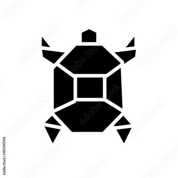 Fototapeta black and white origami turtle glyph icon illustration vector