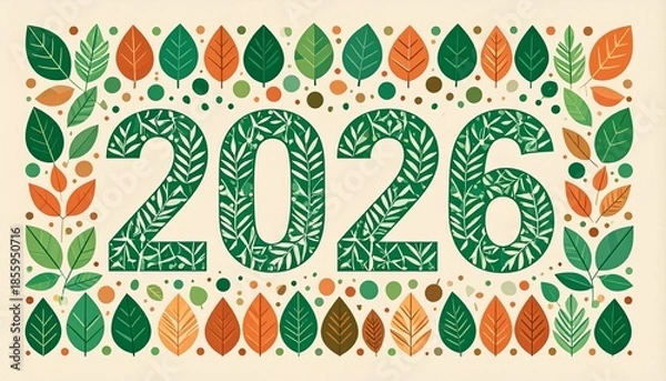 Fototapeta Vibrant 2026 design with leaf pattern and colorful dots