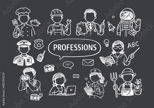 Fototapeta Hand-drawn Professions Doodle Set