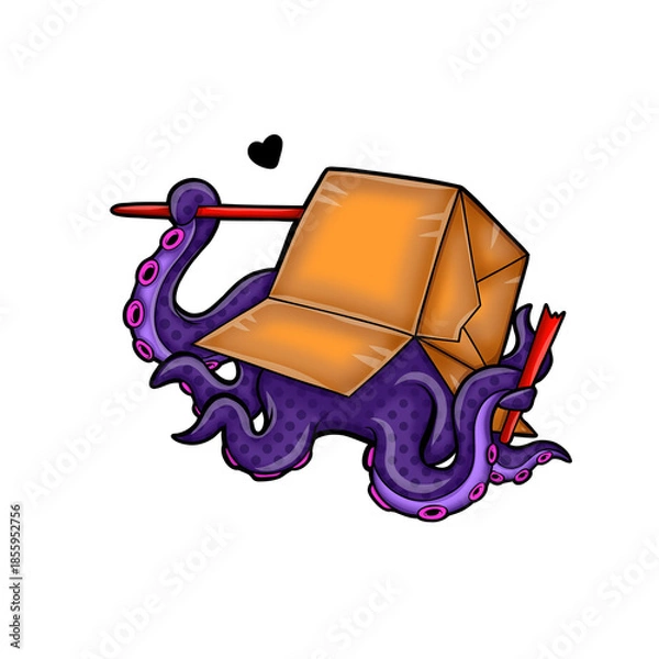 Obraz Funny Octopus Tentacles Inside Cardboard Box