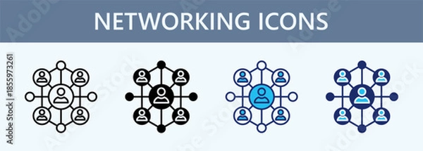 Fototapeta Networking Icon Set Multiple Style Collection