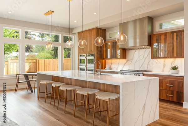 Obraz modern kitchen interior with dining table and chairs