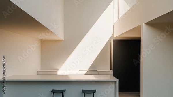 Obraz Sunlight streams through a modern, open-plan interior space.