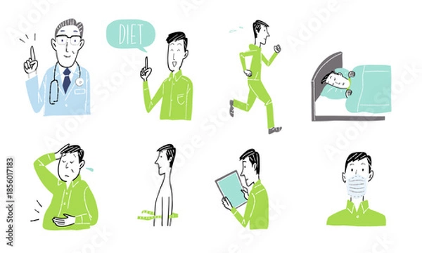 Obraz 体調管理に気を付ける男性 シンプルなイラスト　健康管理