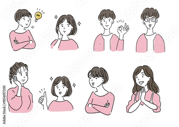 Obraz 様々な表情をした人のイラスト 会話 女性