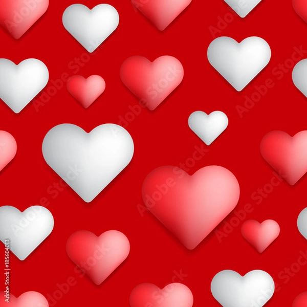 Fototapeta Seamless Valentine's day pattern abstract background with red and white hearts