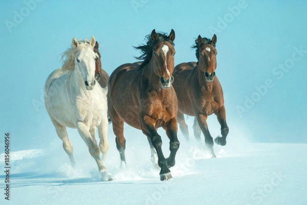 Obraz horses galloping in the snow