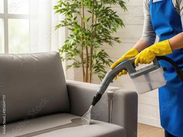 Fototapeta Professional sofa cleaning in progress
