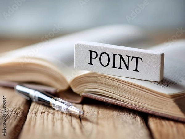 Obraz 本の上に置かれたPOINTのカードで重要な要点や注目箇所を示す学習イメージ