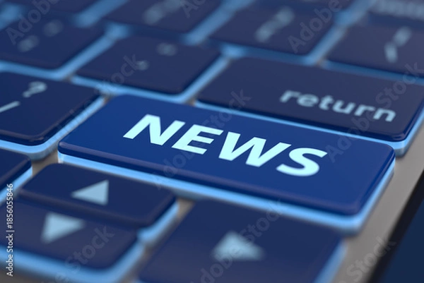 Obraz News button on computer keyboard. 3D illustration