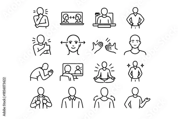 Obraz Cue icon presence icons expression camera vector interview communication nonverbal language prep