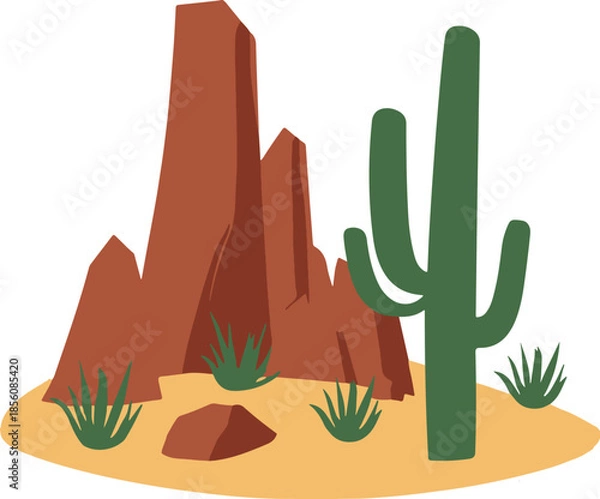 Obraz Desert with Cactus Vector on Transparent Background